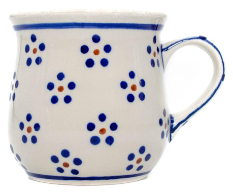 Cana ceramica, pigmenti si glazura ecologice smaltuita pentru ceai / cafea / vin fiert daisy dots, in forma de "balon", pictata
