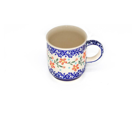 Cana ceramica, pigmenti si glazura ecologice smaltuita pentru ceai / cafea / vin fiert floral-heaven, pictata manual, 250 ml