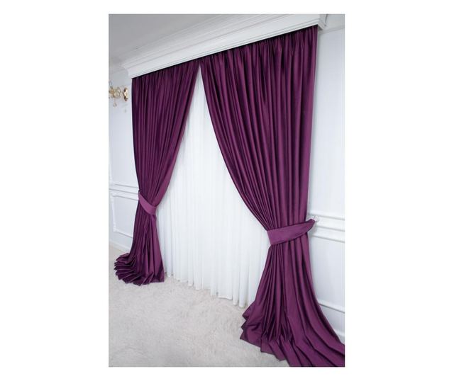 Set od 2 baršunastih zavjesa, šljive boje, s trakom, poluprozirne, 140x250 cm