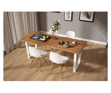 Set de 5 piese de mobilier pentru sufragerie Gauge Concept, Hayal, lemn masiv, maro/alb