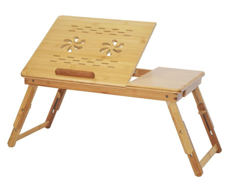Masuta multifunctionala pentru laptop, bambus, pliabila, ajustabila, 53x33x20/30 cm, 2 coolere, sertar, natur