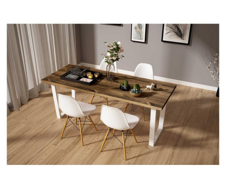 Set de 5 piese de mobilier pentru sufragerie Gauge Concept, Hayal, lemn masiv, maro nuc/alb