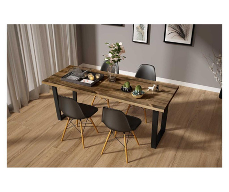 Set de 5 piese de mobilier pentru sufragerie Gauge Concept, Beril, lemn masiv, maro nuc/alb