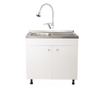 Set Masca Chiuveta Alba 80 cm X 50 cm X 80 cm, Chiuveta inox, Baterie lebada flexibila si Sifon scurgere