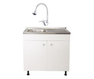 Set Masca Chiuveta Alba  80 cm X 50 cm X 80 cm, Chiuveta inox, Baterie lebada flexibila si Sifon scurgere