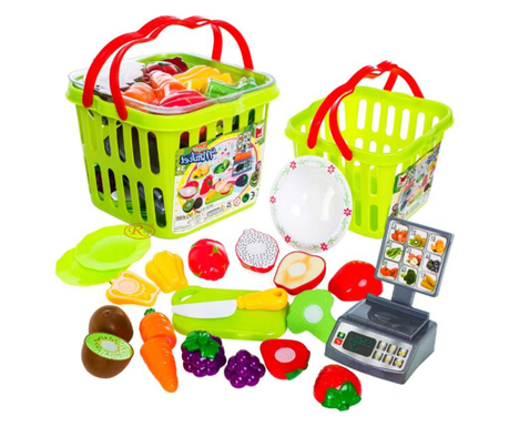 Set jucarii pentru copii cos cu fructe si legume de taiat, super market, 15 piese vg 1009
