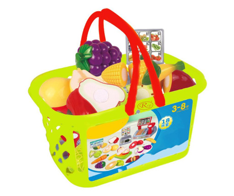 Set jucarii pentru copii cos cu fructe si legume de taiat, super market, 18 piese vg 1011