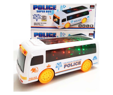 Autobuz de politie de jucarie, interactiv, cu sunete si lumini, 19 x 9 x 7,5 cm, wp 9001