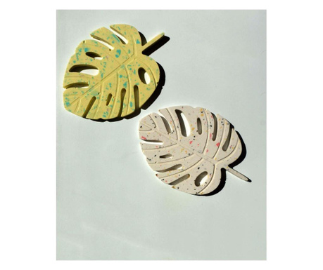 Set suport pahare leaf alb galben