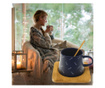Cana ceramica cu suport din lemn si lingurita Pufo future pentru cafea sau ceai, 220 ml, albastru