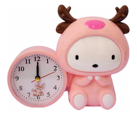 Детски настолен часовник с аларма pufo, модел children's friend, 20 x 15 cm, розов