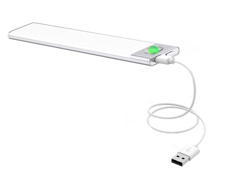 Lampa LED, cu senzor miscare, acumulator, USB-C, lumina calda (2800K), suport magnetic, portabila, ultra-subtire, 40cm