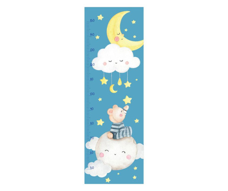 Sticker perete masurator pentru copii, Stickermania - ursuletul pe luna, 40x120 cm