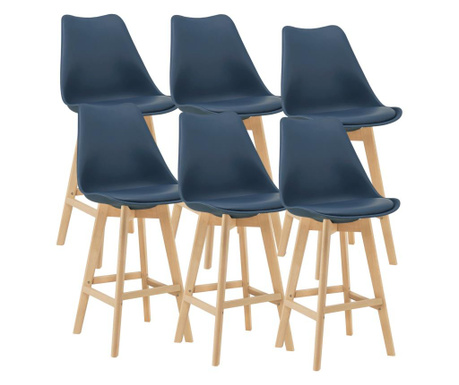 Bárszék 6 db-os szettben lublin kék lábak és váz: bükkfa ülőpárna: pu műbőr ülés és háttámla: műanyag ülésmagasság: 70cm [en.ca