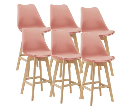 Bárszék 6 db-os szettben lublin rózsaszín lábak és váz: bükkfa ülőpárna: pu műbőr ülés és háttámla: műanyag ülésmagasság: 70cm