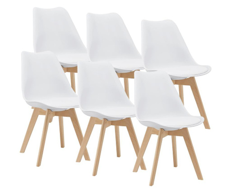 Étkezőszék dubrovnik fehér szett 6 darabos székborítás: 100% pu műbőr széklábak: bükkfa konyhaszék 81 x 49 x 57 cm [en.casa]