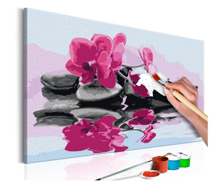 Pictura pe numere - Orchid With Zen Stones (Reflection In The Water) - 60x40cm