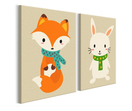 Pictura pe numere pentru copii - Fox & Bunny - 33x23cm