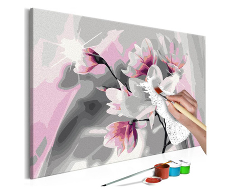 Pictura pe numere - Magnolia (Grey Background) - 60x40cm