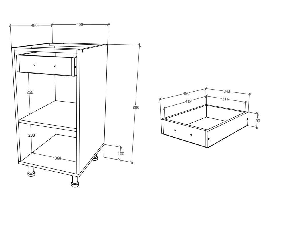 Corp Baza haaus, 1 Sertar, 1 Usa, Antracit/Alb, 40 x 50 x 80 cm - 4