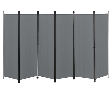 Paraván huesca 6-paneles térelválasztó 12 tartólábbal acél/poliészter 171 x 300 cm sötétszürke [en.casa]