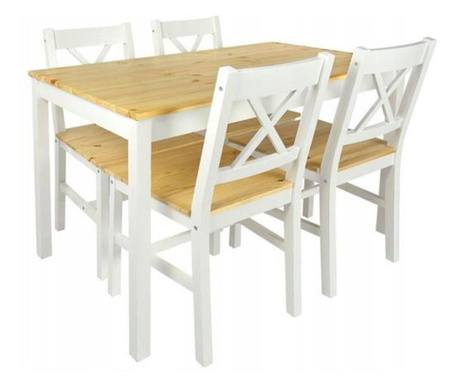 Комплект мебели за кухня / хол, дърво, 1 маса, 4 стола, бяло и кафяво, 108x65x73 см, chomik
