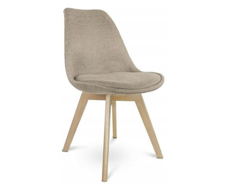 Стол в скандинавски стил, плат, дърво, бежов, 49x55x82 см