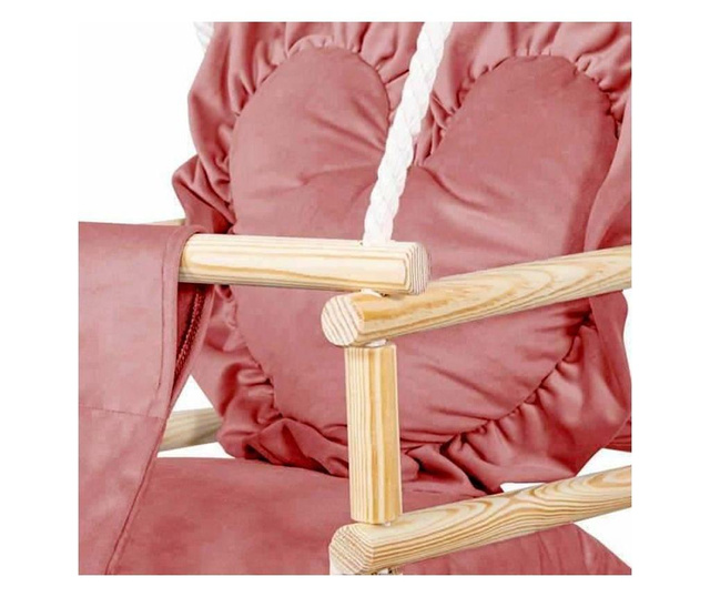 Leagan pentru copii, lemn, perna inima roz, 33.4x34.5x25 cm, Springos