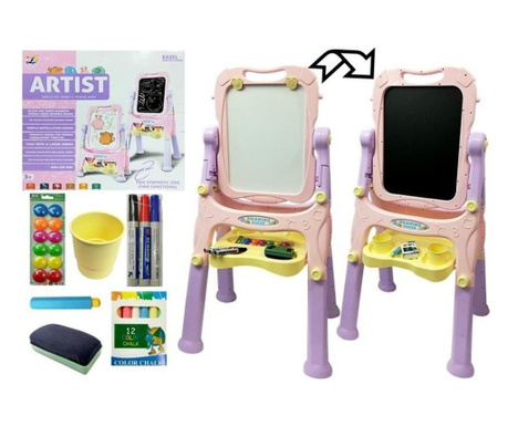 Tabla de scris pentru copii, cu doua fete si accesorii, roz, LeanToys, 4864