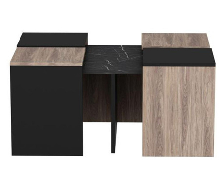 Dohányzóasztal, moduláris, halvány melamin, márvány, fekete és barna, 60x60x42 cm/35x35x47 cm, Owen, Minar