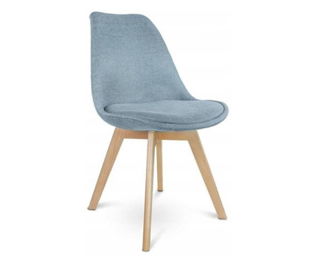 Стол в скандинавски стил, плат, дърво, светло синьо, 49x55x82 см