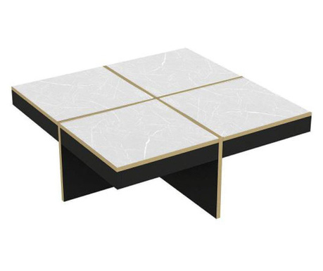Холна маса, квадратна, меламиново ПДЧ, черно и злато, 90x90x35 см, royal marble, minar