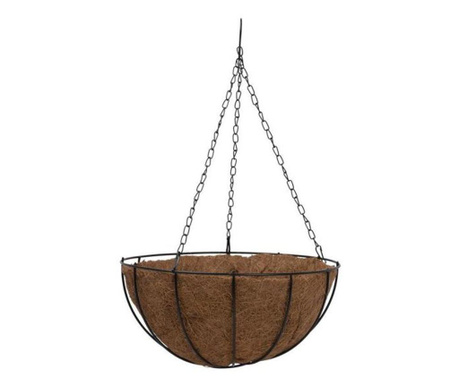 Ghiveci decorativ cu lant, rotund,​​​​​​​ nuca de cocos, 30x30x14 cm 