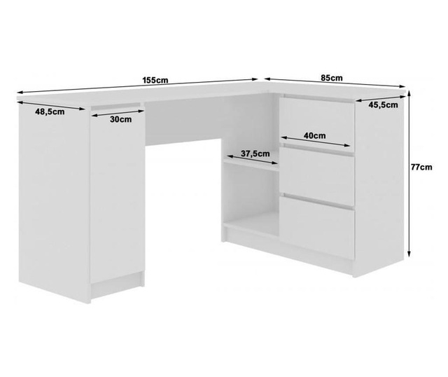 Ъглово компютърно бюро, ламинирана дъска, 3 чекмеджета, 4 рафта, дъб и венге, 155х85х77 см