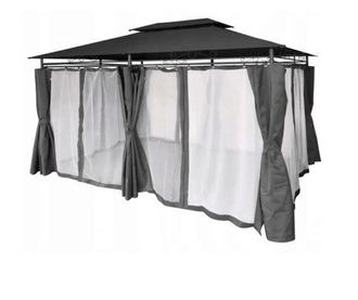 Pavilion/foisor pentru gradina/terasa, cadru metalic, cu plasa de tantari, gri, 4x3x2.65 m