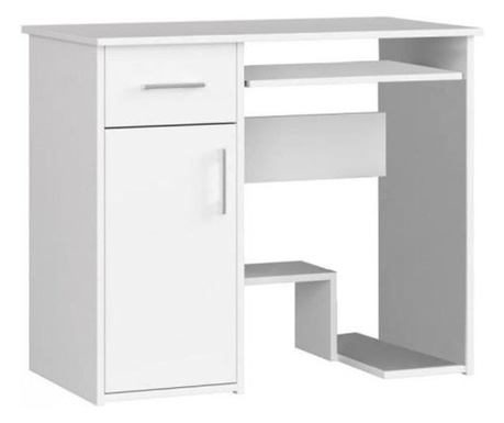 Компютърно бюро, ламинирана плоскост, 1 чекмедже, 3 рафта, бяло, 90x50x74 см, Jay