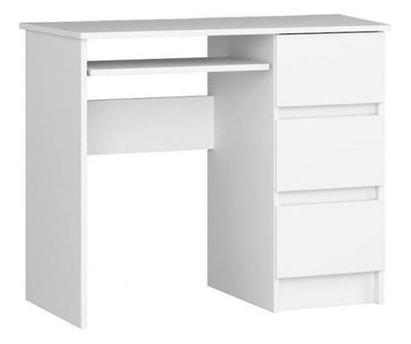 Компютърно бюро, ламинирана плоскост, 3 чекмеджета, право, 1 рафт, бяло, 90x50x77 см
