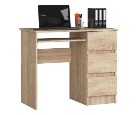 Компютърно бюро, ламинирана плоскост, 3 прави чекмеджета, 1 рафт, дъб, 90x50x77 см