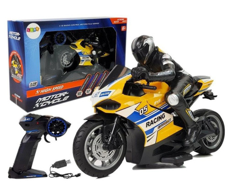 Жълт RC спортен мотоциклет с дистанционно управление 2.4G и 35m MCT 9070