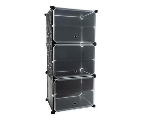 Cipőtároló polc/szekrény, moduláris, 6 polcos, műanyag, fekete, 40x31x92 cm