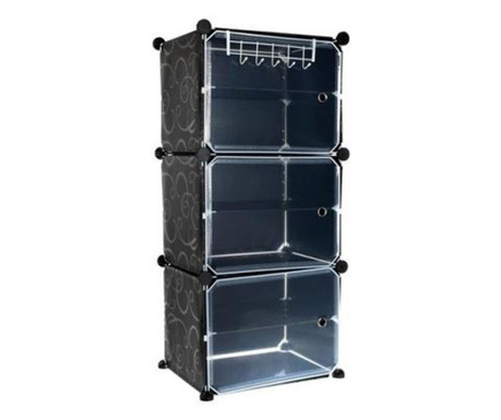 Шкаф за съхранение на обувки, модулен, 6 рафта, пластмаса, черен, 44,5x30x93 см