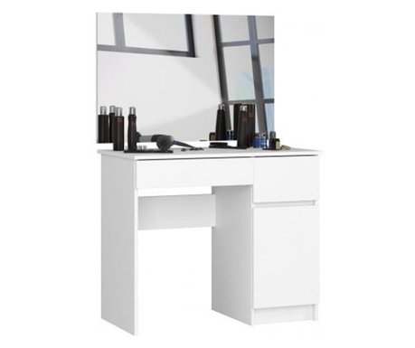 Fésülködőasztal/smink, 2 fiók, 2 polc, tükörrel, fehér, 90x50x77/142 cm