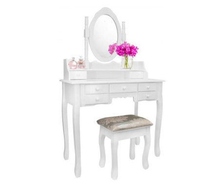 MCT Beauty тоалетка/гримьорна маса, бяла, с огледало и табуретка, 90x40x146 см, Vintage