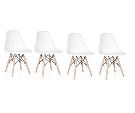 Комплект столове в скандинавски стил, 4 части, дърво и PP, бял, макс. 125 кг, 46x50x82 см