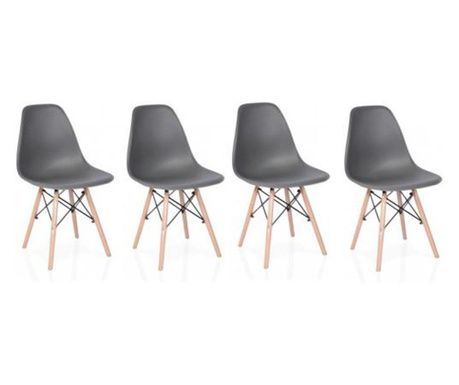 Комплект столове в скандинавски стил, 4 части, дърво и PP, сив, макс. 125 кг, 46x50x82 см