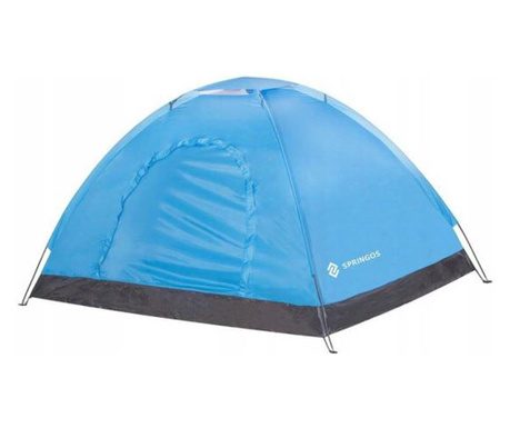 Къмпинг палатка за 2 човека Springos, 200 x 150 x 110 см, мрежа против насекоми и UV филтър, синя