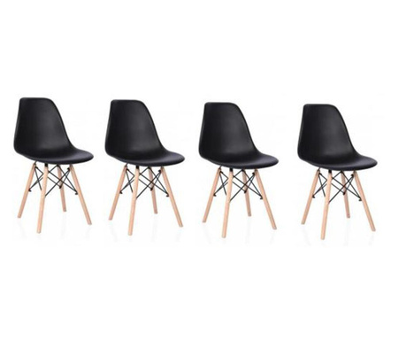 Комплект столове в скандинавски стил, 4 части, дърво и PP, черен, макс. 125 кг, 46x50x82 см