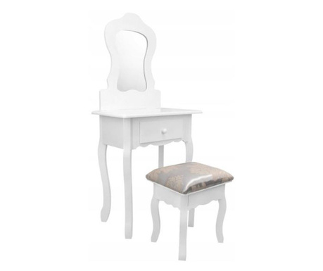 Fésülködőasztal, smink, gyerekeknek, tükörrel, fiókkal és székkel, fehér, 50x30x111 cm