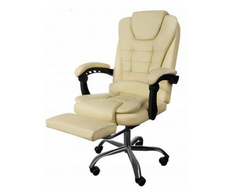 Scaun de birou, cu suport pentru picioare, rotativ, piele ecologica, crem, 65x102/110 cm