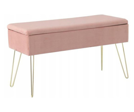 Пейка за спалня с място за съхранение, метални крака, велур, розово, 75x30x40 см